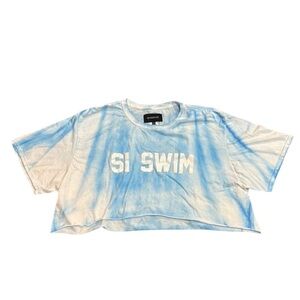 Myrrhe Sports Illustrated Blue/White Short Sleeve Crop Top